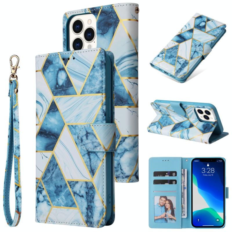 Marble Bronzing Stitching Horizontale Flip PU Lederen Case met Houder & Kaart Slots & Portemonnee & Fotolijst voor iPhone 13 Pro Max