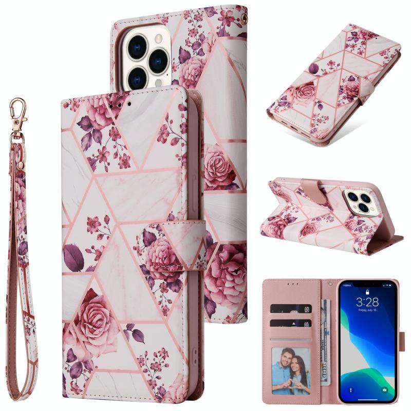 Marble Bronzing Stitching Horizontale Flip PU Lederen Case met Houder & Kaart Slots & Portemonnee & Fotolijst voor iPhone 13 Pro Max (Rose Gold)