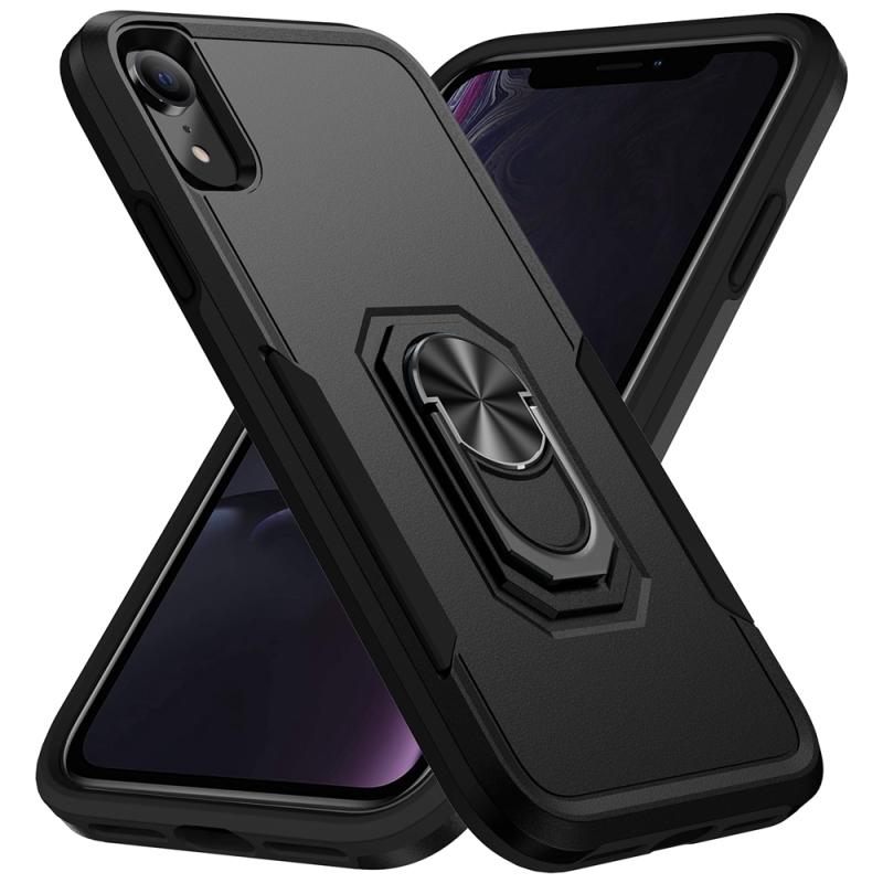 Pioneer Armor Heavy Duty PC + TPU schokbestendig hoesje met houder voor iPhone XR (zwart)