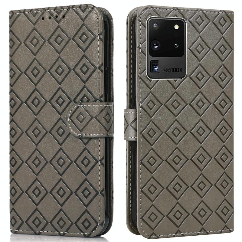 Voor Samsung Galaxy S20 Ultra reliëf grote kleine concentrische vierkanten patroon horizontale flip lederen tas met kaart slot & houder & portemonnee