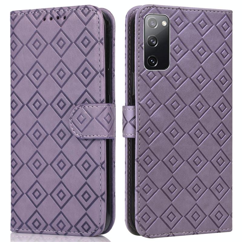 Voor Samsung Galaxy S20 Fe reliëf grote kleine concentrische vierkanten patroon horizontale flip lederen tas met kaart slot & houder & portemonnee