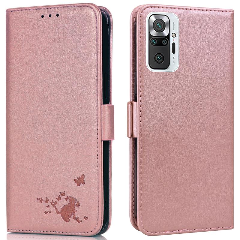 Voor Xiaomi Redmi Note 10 Pro Max Reliëf Kat Vlinders Patroon Horizontale Flip Lederen Case met Kaart slot & Houder & Portemonnee (Roze)