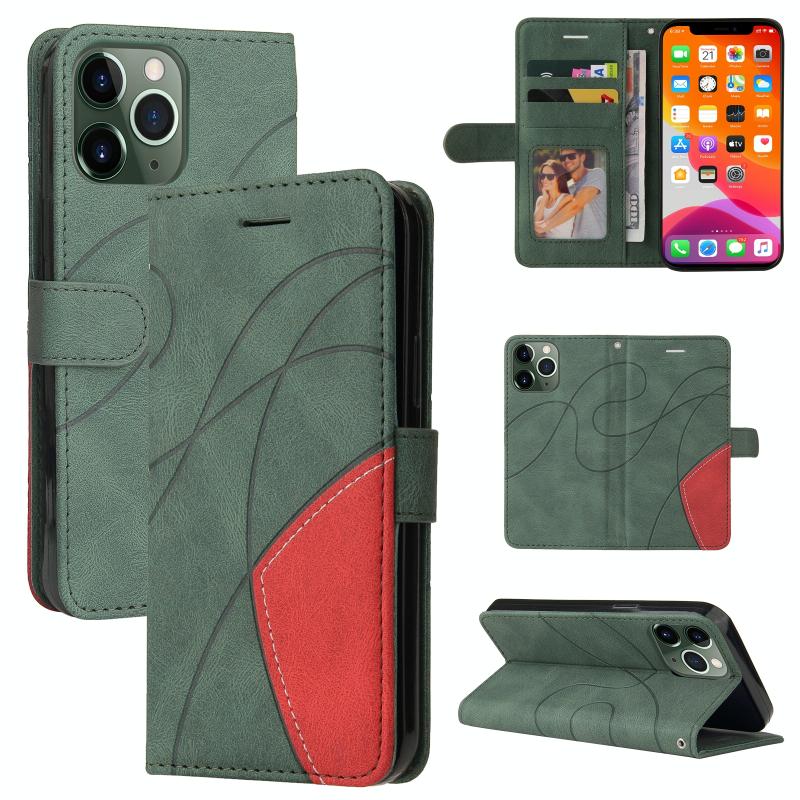 Dual-color splicing horizontale flip PU lederen geval met houder en kaart slots &portemonnee voor iPhone 13 Pro Max (groen)