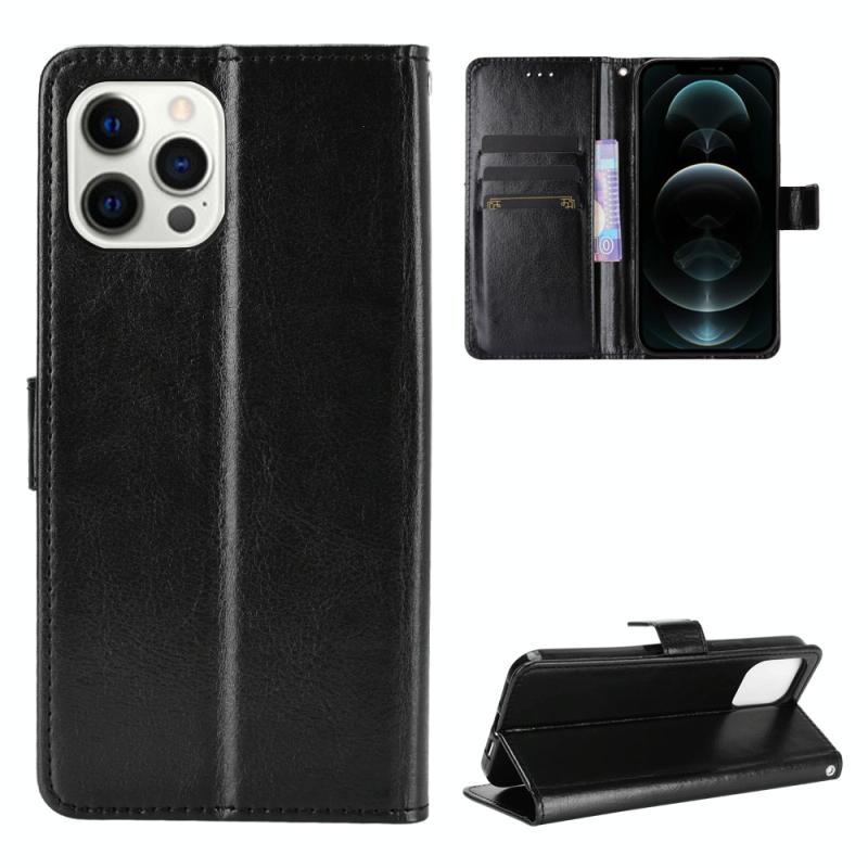 Crazy Horse Texture Horizontal Flip Leather Case with Holder & Card Slots & Lanyard For iPhone 13 mini(Black)