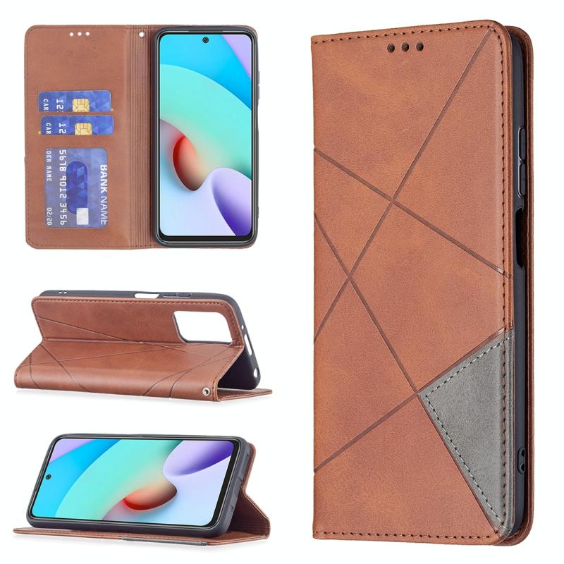 Voor Xiaomi Redmi 10 Rhombus Textuur Horizontale Flip Magnetische Lederen Case met Houder & Kaart Slots (Bruin)