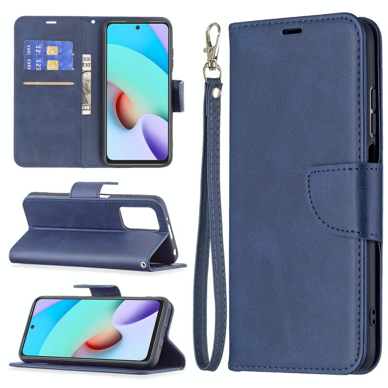 Voor Xiaomi Redmi 10 Retro Lambskin Texture Pure Color Horizontale Flip PU Lederen Case met houder & kaart slots & portemonnee &lanyard (blauw)