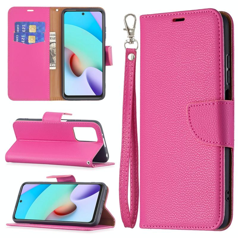 Voor Xiaomi Redmi 10 Litchi Texture Pure Color Horizontal Flip PU Lederen Case met Houder & Card Slots & Wallet & Lanyard (Rose Red)