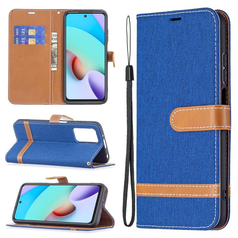 Voor Xiaomi Redmi 10 Kleur Matching Denim Textuur Lederen Case met Houder & Card Slots & Wallet & Lanyard (Royal Blue)