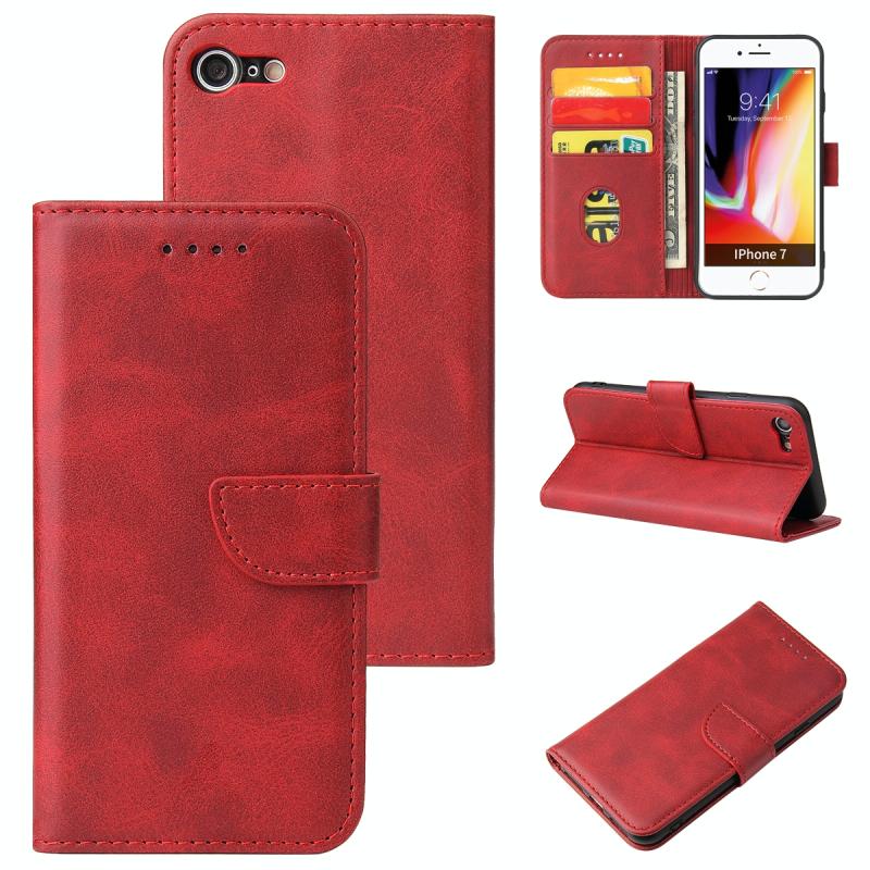 Kalf textuur gesp horizontale flip lederen geval met houder en kaart slots &portemonnee voor iPhone SE 2020 & 8 &7 (rood)