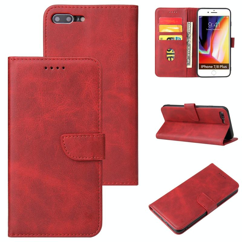 Kalf textuur gesp horizontale flip lederen tas met houder & kaart slots & portemonnee voor iPhone 8 Plus & 7 Plus