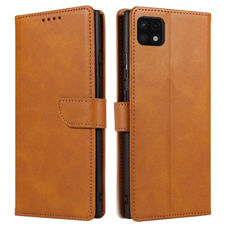 For Samsung Galaxy A22 4G Calf Texture Buckle Horizontal Flip Leather Case with Holder & Card Slots & Wallet(Khaki)