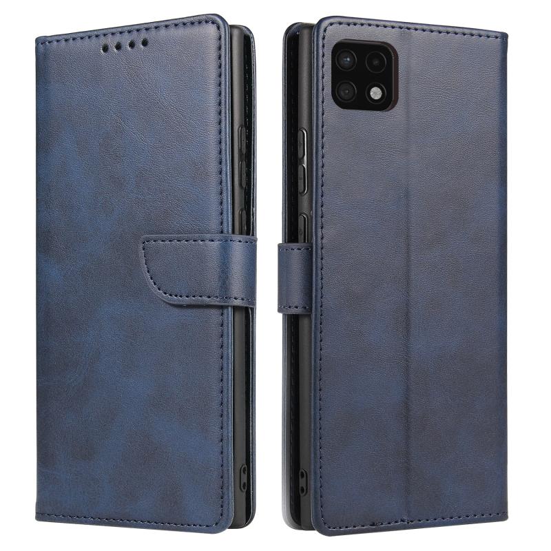 For Samsung Galaxy A22 4G Calf Texture Buckle Horizontal Flip Leather Case with Holder & Card Slots & Wallet(Blue)