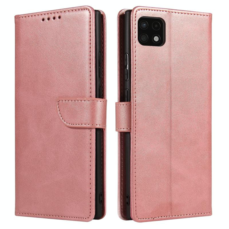 For Samsung Galaxy A22 5G Calf Texture Buckle Horizontal Flip Leather Case with Holder & Card Slots & Wallet(Rose Gold)