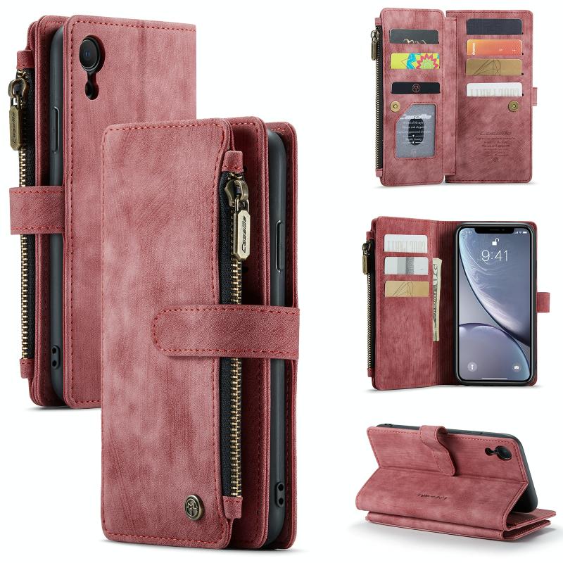 Caseme-C30 PU + TPU Multifunctionele Horizontale Flip Lederen Case met Houder & Card Slot & Portemonnee & Rits Pocket voor iPhone XR