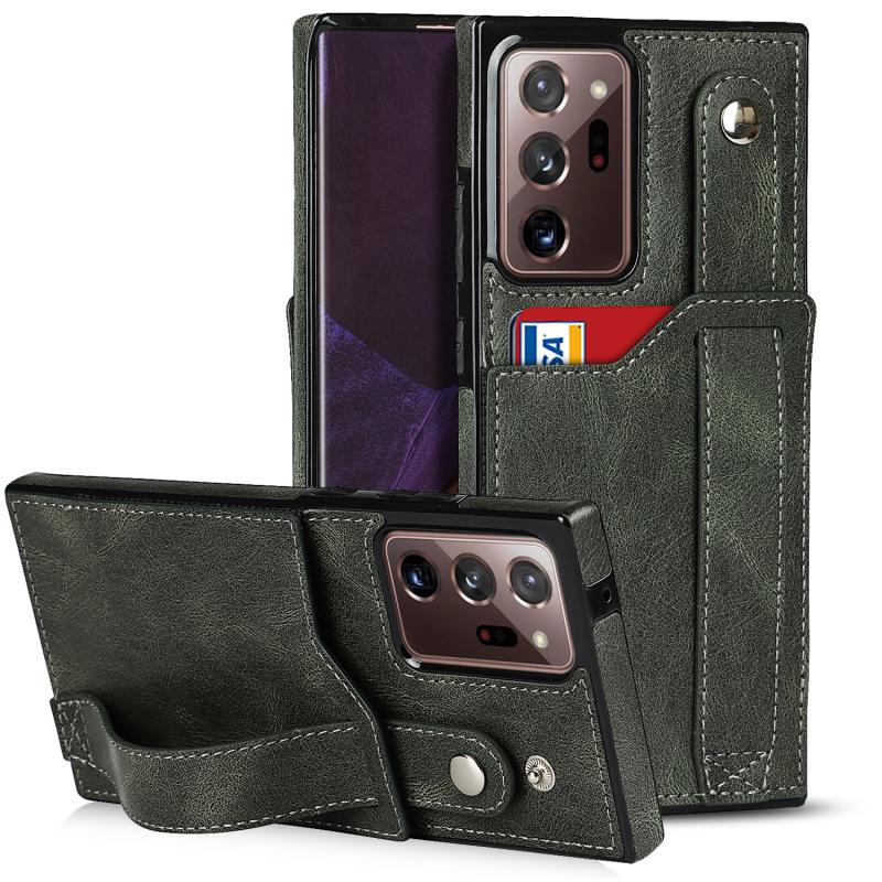 Voor Samsung Galaxy Note20 Ultra Crazy Horse Textuur Schokbestendig TPU + PU-lederen tas met kaartsleuf & polsbandhouder