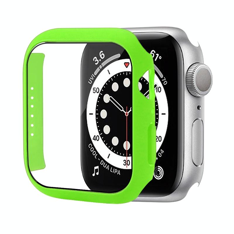 Shockproof PC Protective Case with Tempered Glass Film For Apple Watch Series 7 45mm(Bright Green)