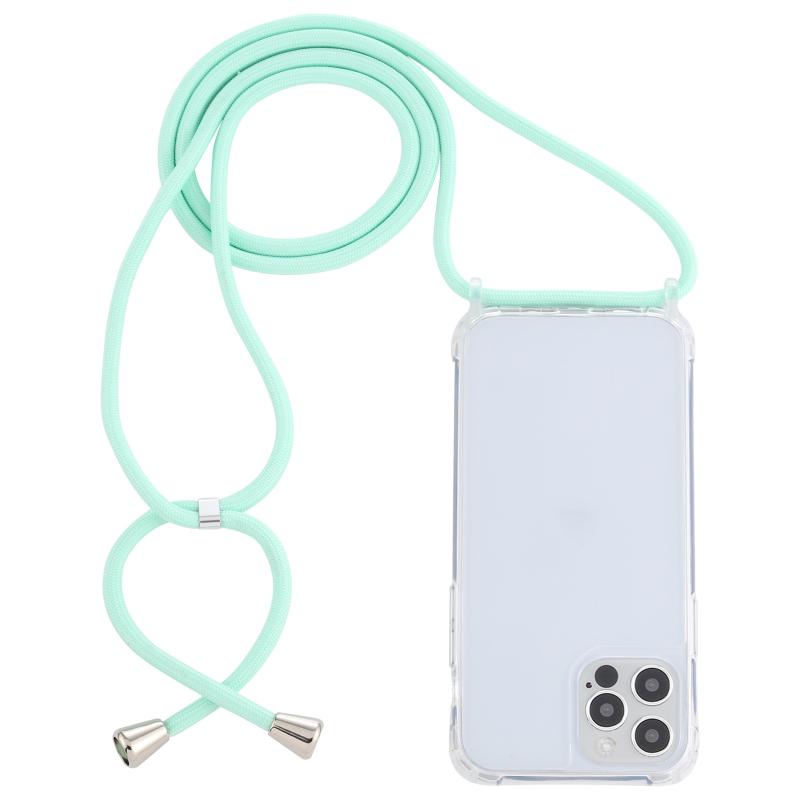Transparante acryl airbag schokbestendige telefoon beschermhoes met lanyard voor iphone 13 pro (mint groen)