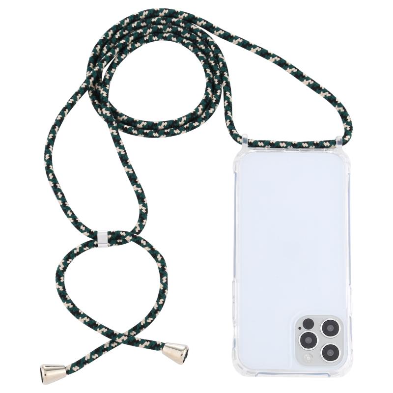 Transparante acryl airbag schokbestendige telefoon beschermhoes met lanyard voor iphone 13 mini (groen beige zwart)