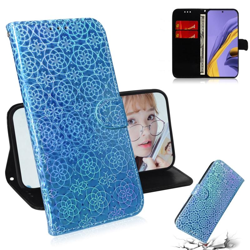 Voor Galaxy A51 Solid Color Colorful Magnetic Buckle Horizontal Flip PU Leather Case met Holder & Card Slots & Wallet & Lanyard(Blue)