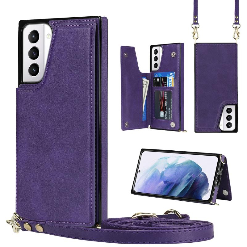 Voor Samsung Galaxy S21 + 5G Cross-Body Square Double Buckle Flip Card Tas TPU + PU Case met Kaart Slots & Portemonnee & Photo & Strap (Purple)
