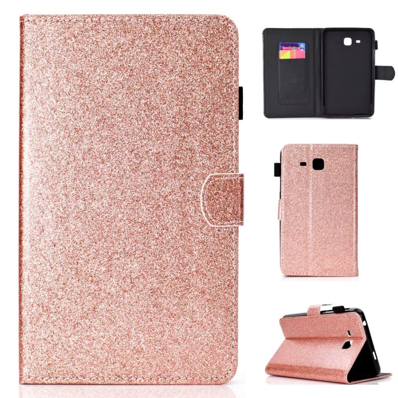 Voor Galaxy Tab A 7.0 (2016) T280 Varnish Glitter Powder Horizontal Flip Leather Case met Holder & Card Slot(Rose Gold)