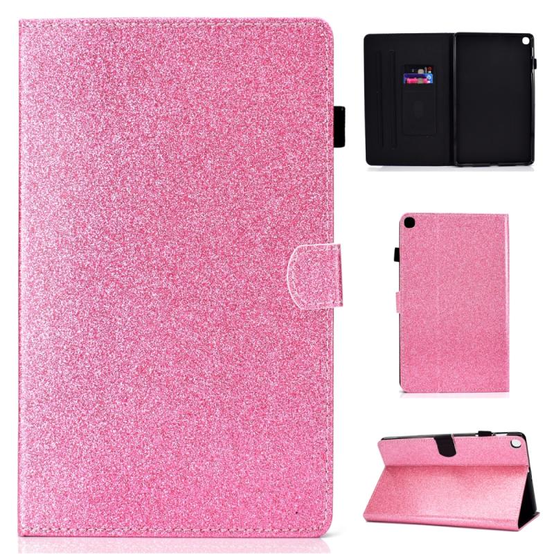 Voor Galaxy Tab A 8.0 & S Pen (2019) P200 vernis glitter poeder horizontale flip lederen behuizing met houder & kaartsleuf(roze)