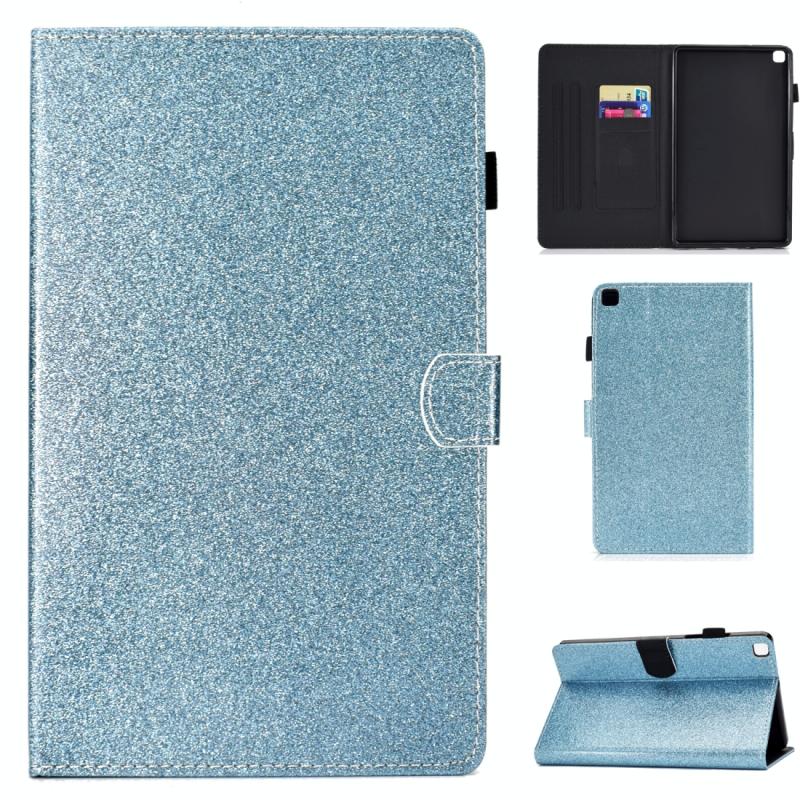 Voor Galaxy Tab A 8.0 (2019) T290 Varnish Glitter Powder Horizontal Flip Leather Case met Holder & Card Slot(Blauw)