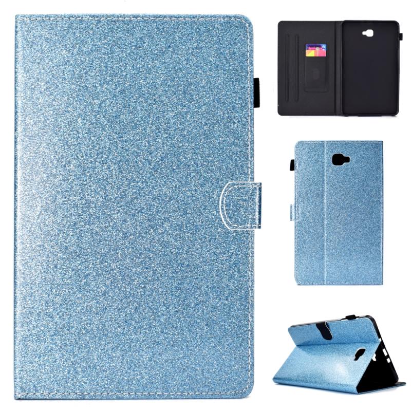 Voor Galaxy Tab A 10.1 (2016) T580 Varnish Glitter Powder Horizontal Flip Leather Case met Holder & Card Slot(Blauw)