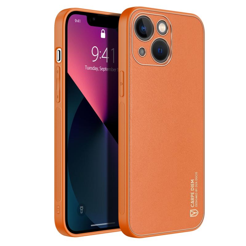 DUX DUCIS YOLO SERIE PU + PC + TPU All-inclusive Electroplating Shockproof Case voor iPhone 13 (Oranje)