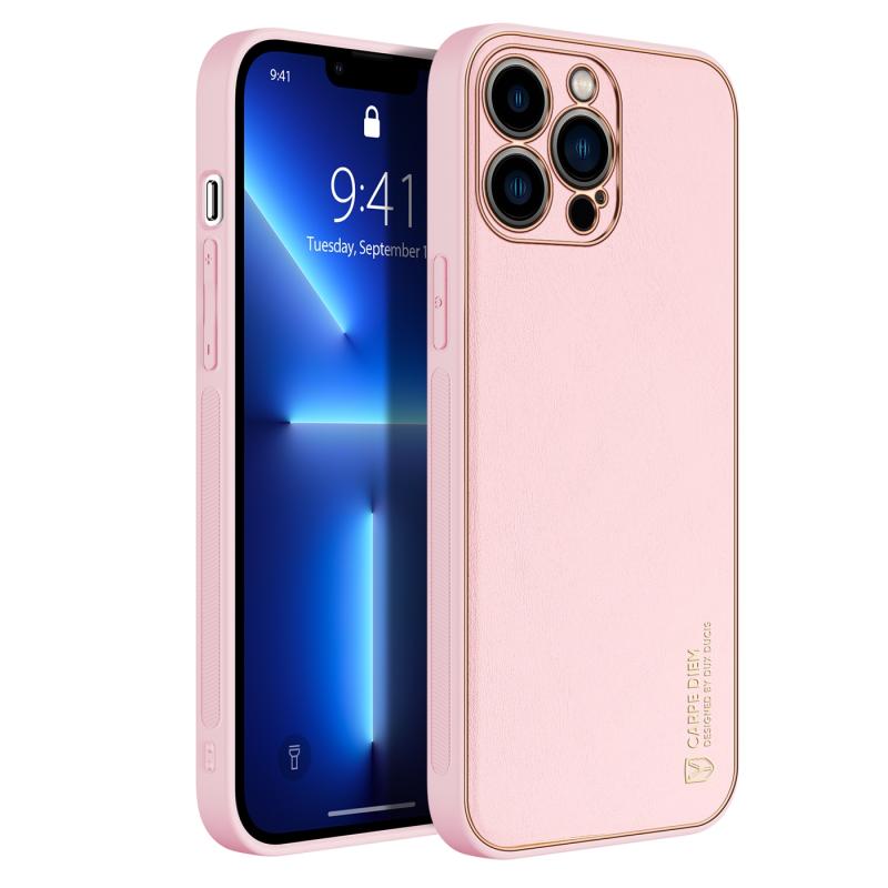 DUX DUCIS YOLO SERIE PU + PC + TPU All-inclusive Electroplating Shockproof Protective Case voor iPhone 13 Pro (Pink)