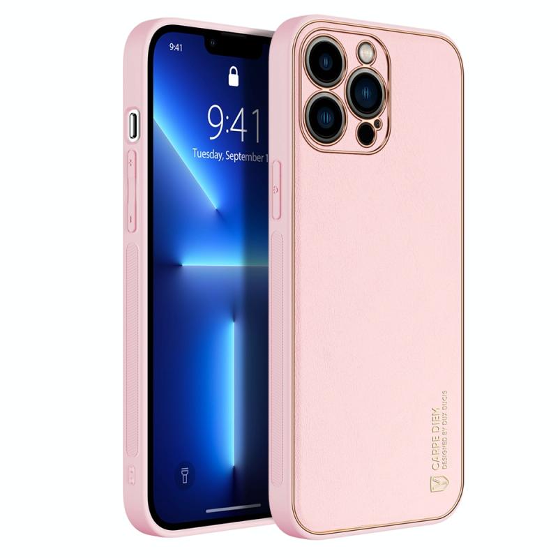 DUX DUCIS YOLO SERIE PU + PC + TPU All-inclusive Electroplating Shockproof Protective Case voor iPhone 13 Pro MAX (PINK)