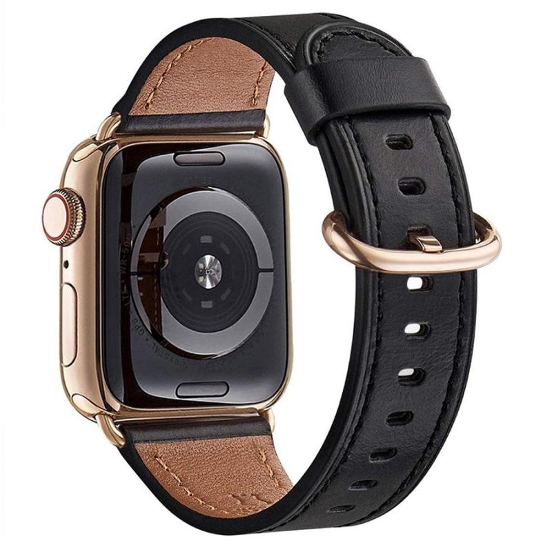 Ronde gesp Lederen vervangende polsriem horlogeband voor Apple Watch Series 7 41mm / 6 & SE & 5 & 4 40mm / 3 & 2 & 1 38mm