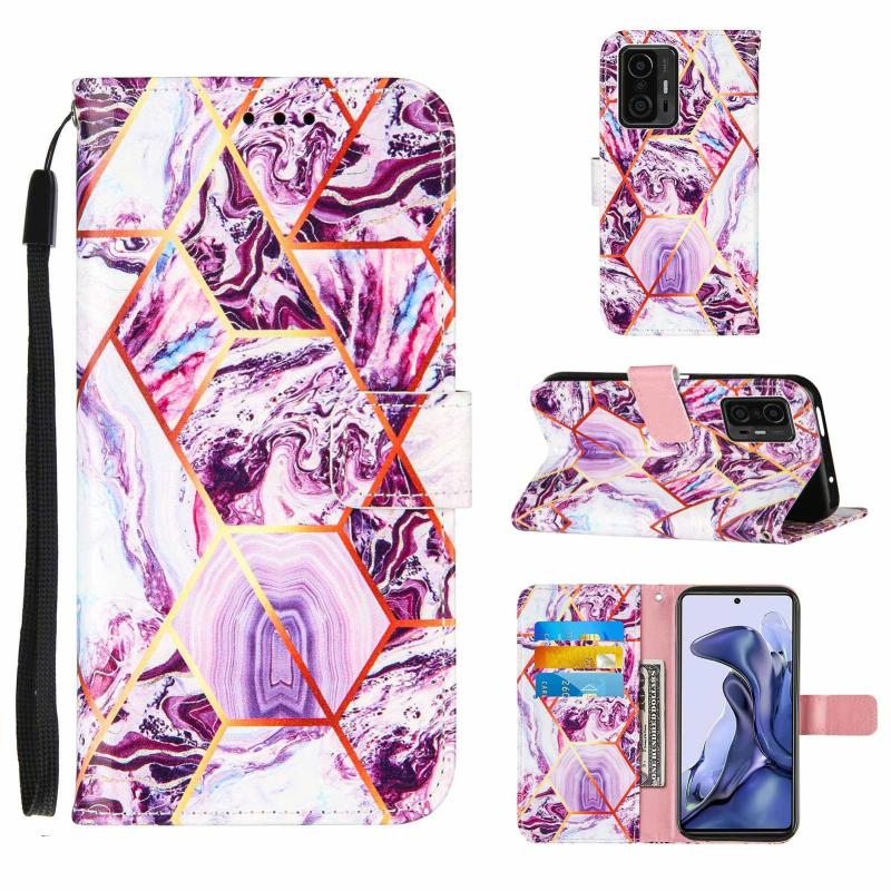 Voor Xiaomi MI 11T Marble Stitching Horizontale Flip PU Lederen Case met Houder & Card Slots & Wallet & Lanyard (Purple)