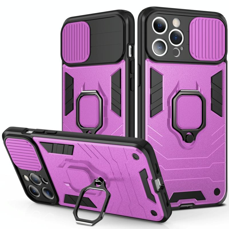 Schuifcamera Cover Design TPU + PC Shockproof Case met ringhouder voor iPhone 13 Mini