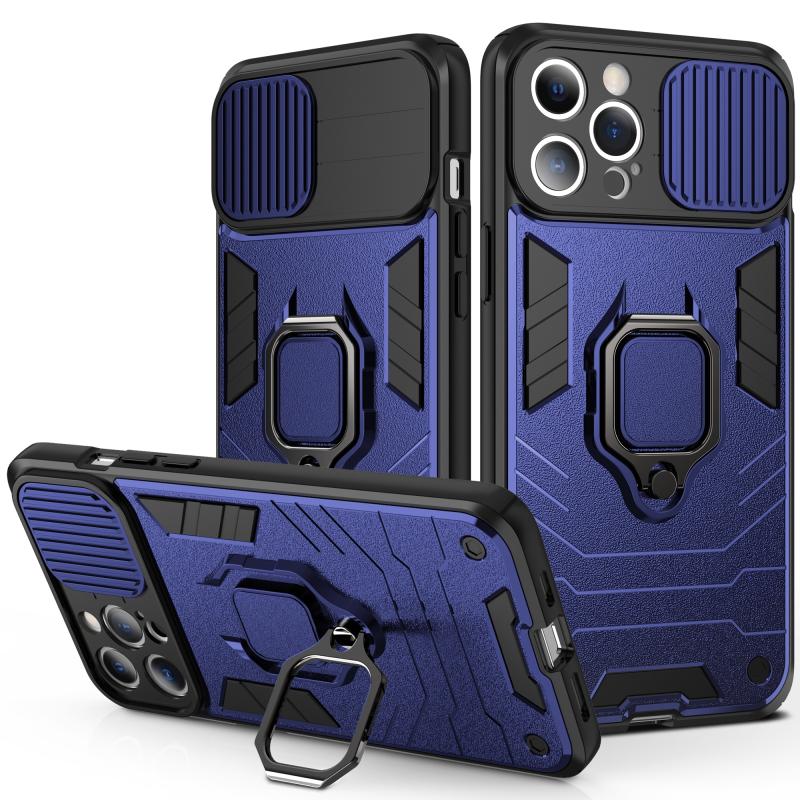 Schuifcamera Cover Design TPU + PC Shockproof Case met ringhouder voor iPhone 13 Mini