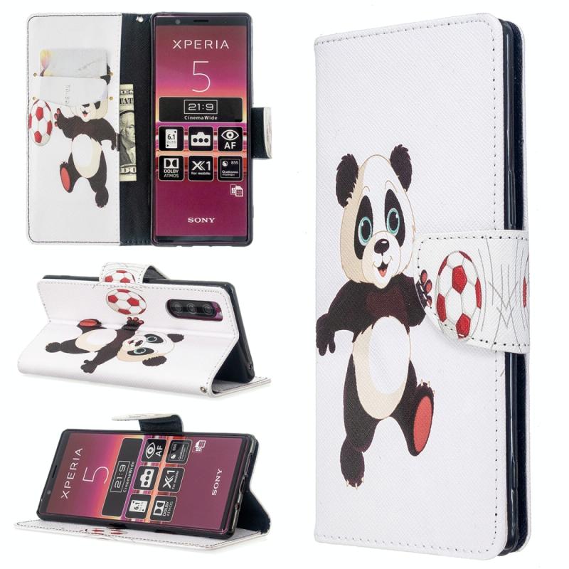 Voor Sony Xperia 5 / XZ5 Gekleurd tekenpatroon Horizontaal Flip Lederen Hoes met Houder & Card Slots & Wallet(Football Panda)