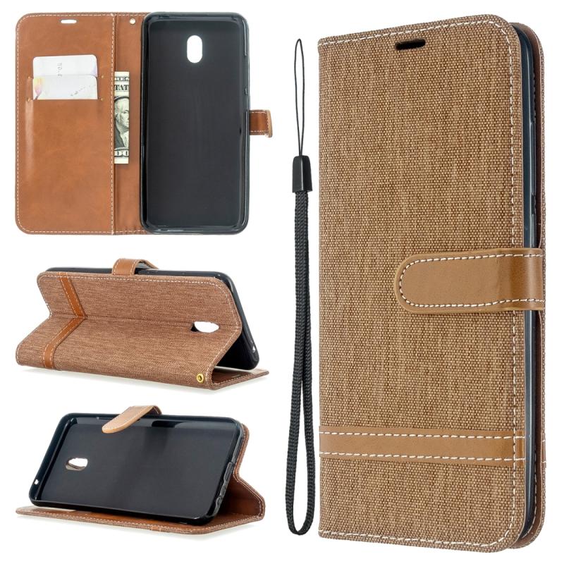 Voor Xiaomi Redmi 8A Color Matching Denim Texture Horizontal Flip PU Leather Case met Holder & Card Slots & Wallet & Lanyard(Brown)