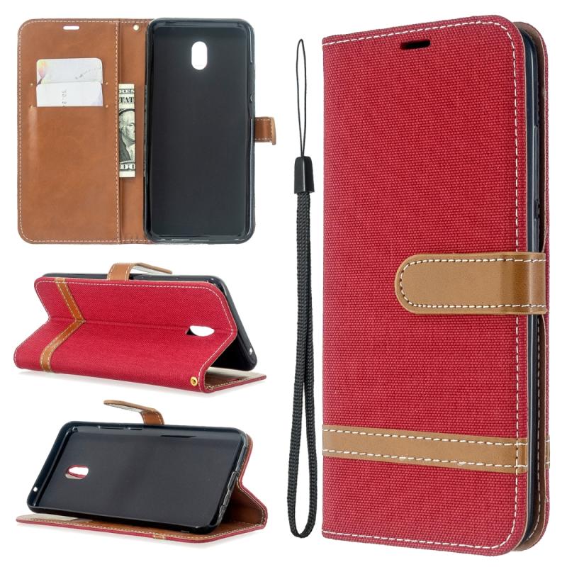 Voor Xiaomi Redmi 8A Color Matching Denim Texture Horizontal Flip PU Leather Case met Holder & Card Slots & Wallet & Lanyard (Red)