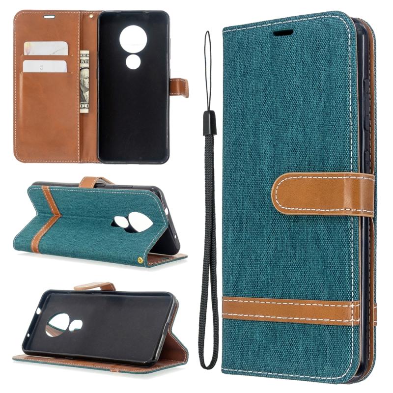 Voor Nokia 6.2 / 7.2 Color Matching Denim Texture Horizontal Flip PU Leather Case met Holder & Card Slots & Wallet & Lanyard(Green)