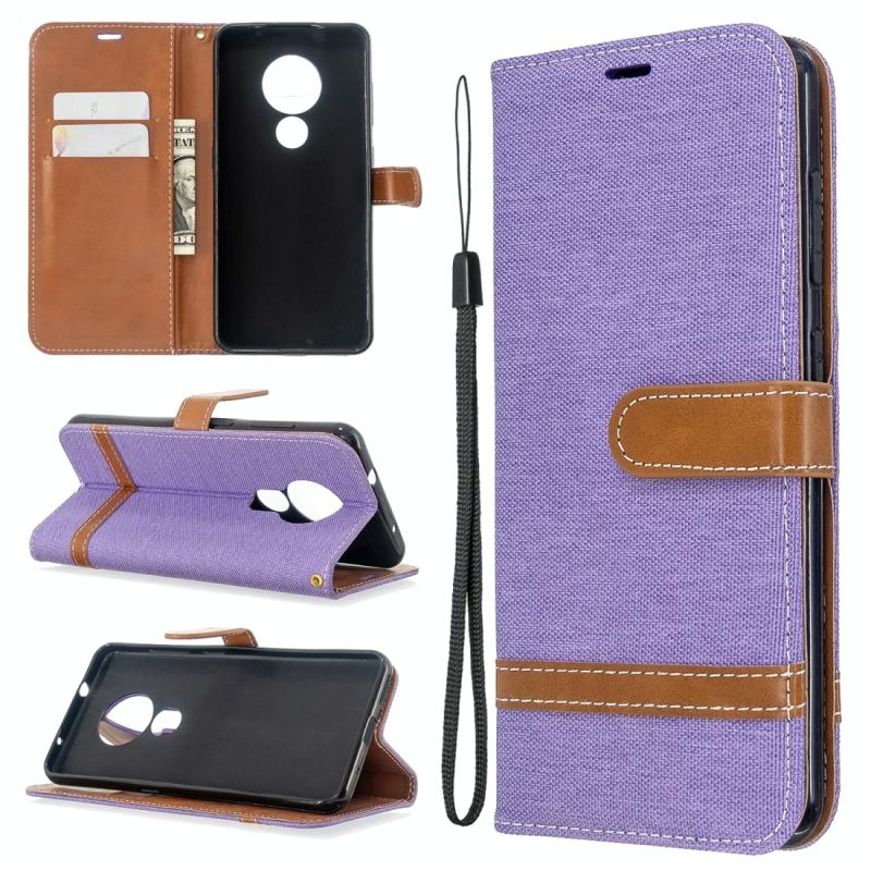 Voor Nokia 6.2 / 7.2 Color Matching Denim Texture Horizontal Flip PU Leather Case met Holder & Card Slots & Wallet & Lanyard(Purple)