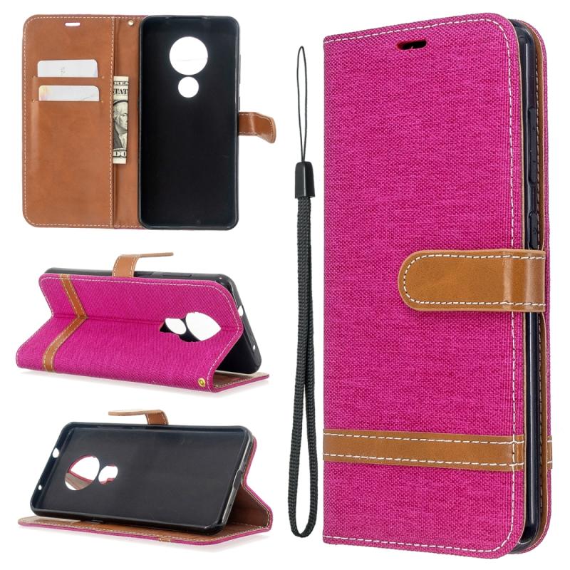 Voor Nokia 6.2 / 7.2 Color Matching Denim Texture Horizontal Flip PU Leather Case met Holder & Card Slots & Wallet & Lanyard(Rose Red)