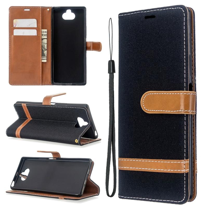 Voor Sony Xperia 20 Color Matching Denim Texture Horizontal Flip PU Leather Case met Holder & Card Slots & Wallet & Lanyard(Black)