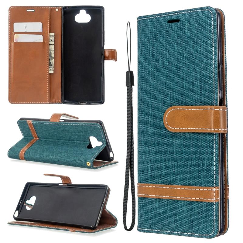 Voor Sony Xperia 20 Color Matching Denim Texture Horizontal Flip PU Leather Case met Holder & Card Slots & Wallet & Lanyard(Green)