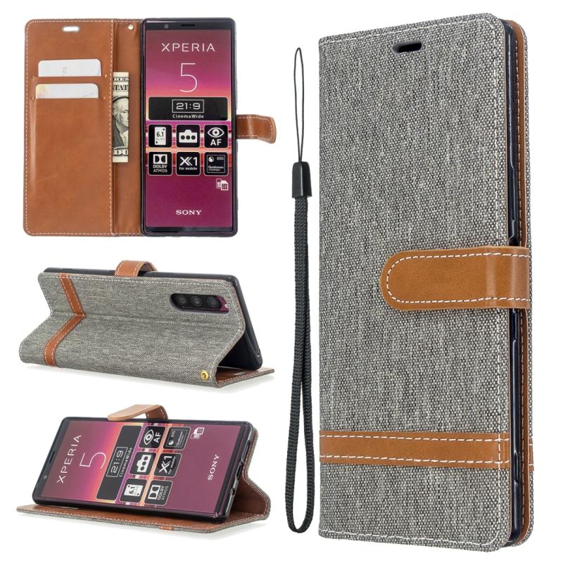 Voor Sony Xperia 5 / XZ5 Color Matching Denim Texture Horizontal Flip PU Leather Case met Holder & Card Slots & Wallet & Lanyard(Gray)