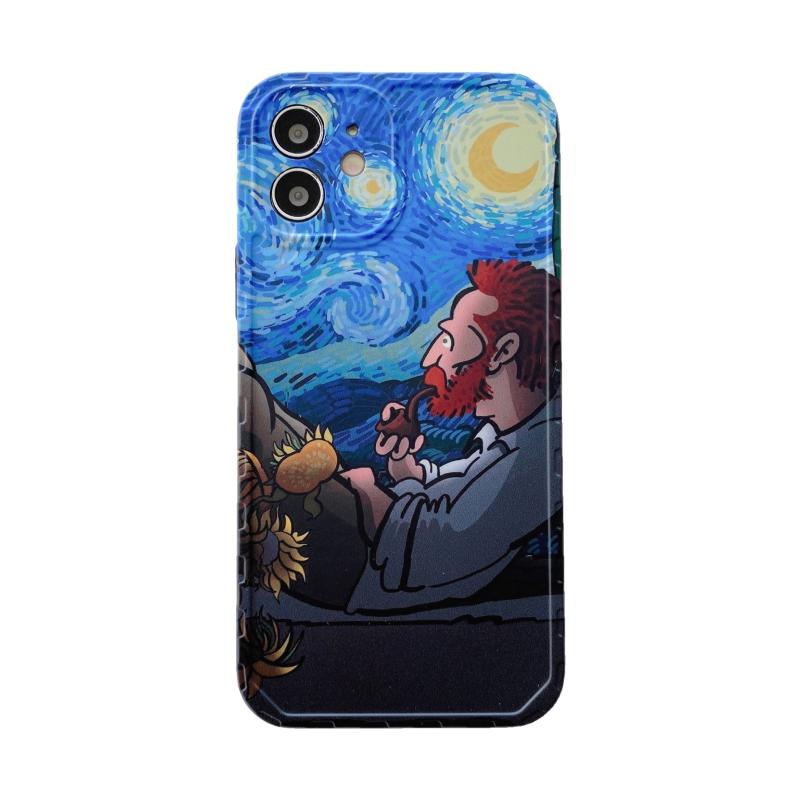 Olieverfschilderij Schokbestendige beschermhoes voor iPhone 13 Pro (Moon Starry Sky)