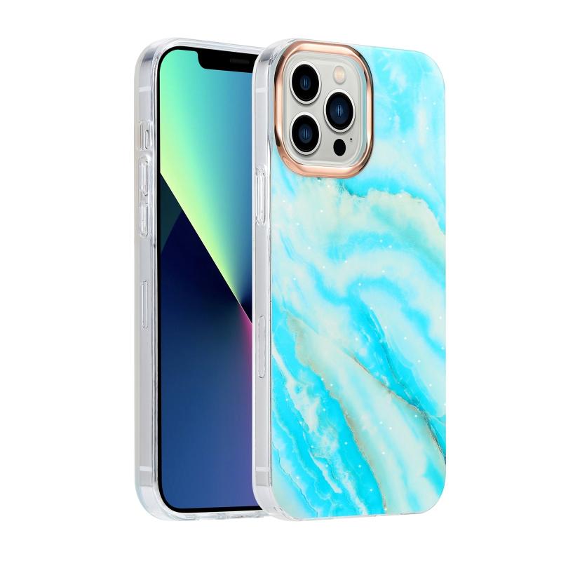 Glitter Poeder Galvaniseren Kleur Marmeren Schokdichte Telefoon Case voor iPhone 11 (Blue C1)