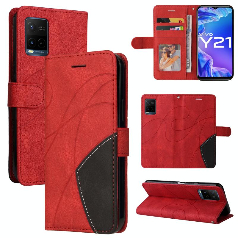 Voor vivo Y21 2020 / Y21S / Y33S Dual-Color Splicing Horizontale Flip PU Lederen Case met Houder & Card Slots & Portemonnee