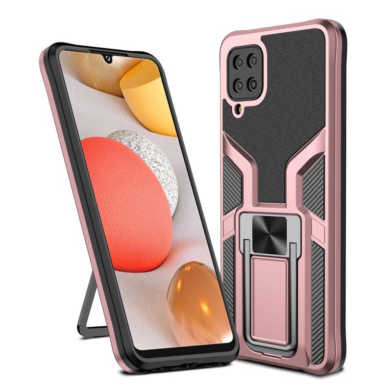 Voor Samsung Galaxy A12 Armor 2 in 1 Magnetische schokbestendige telefoonhoes met opvouwbare houder (ROSE GOUD)