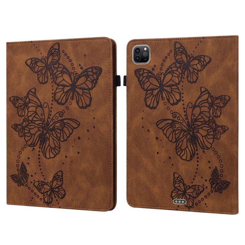 Reliëf Butterfly Pattern Horizontal Flip Lederen Tablet Case voor iPad Pro 11 2021 / Air 4 (Brown)