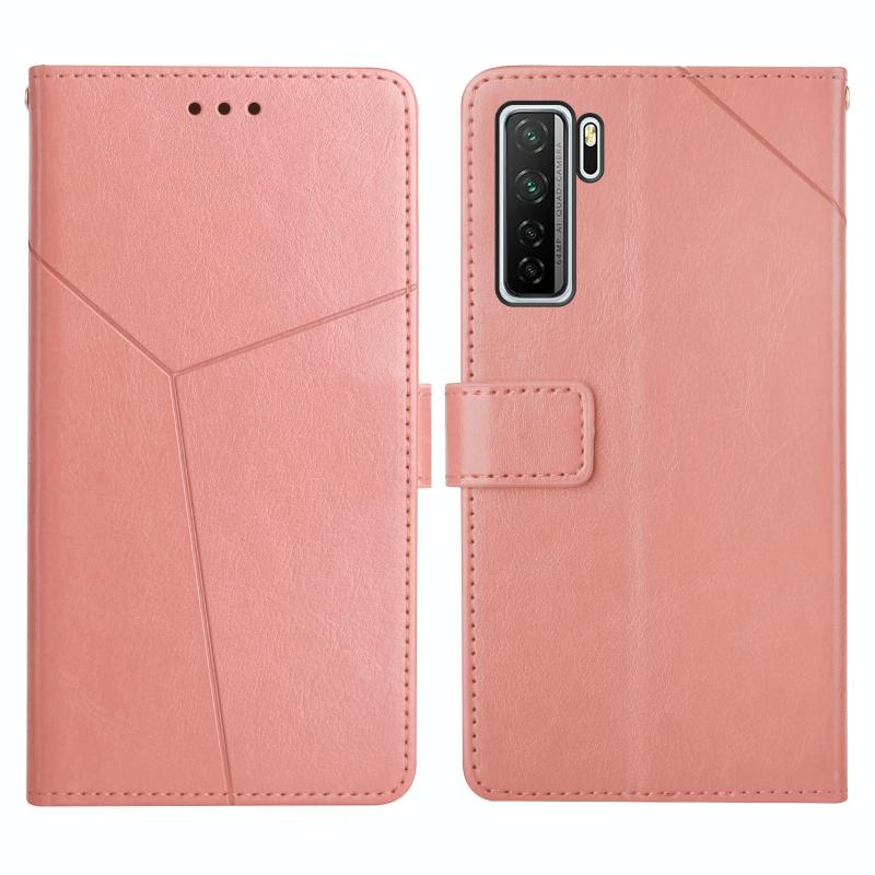 Voor Huawei P40 Lite 5G Y Stitching Horizontale Flip Lederen Telefoonhoesje Met Houder & Card Slots & Portemonnee & Photo Frame (Rose Gold)